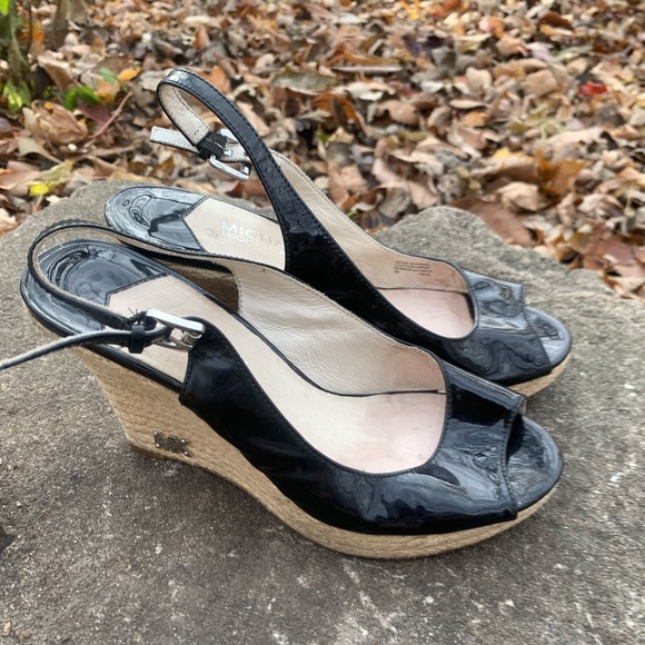 Michael Kors sandals black open toe MK Zoe Sling Patent Pumps Size 7M - Picture 3 of 7